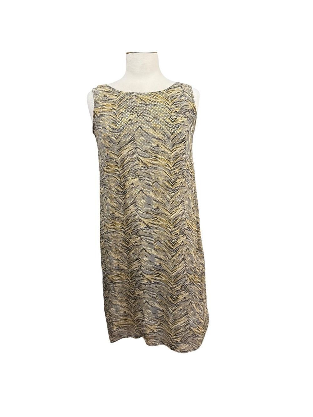 Vintage Robbie Bee Silk Overlay‎ Dress Metallic Dot Chevron Sleeveless